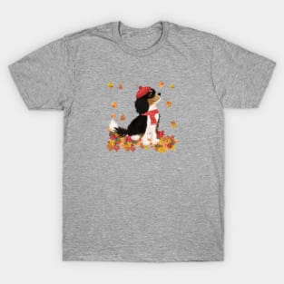 Tri-Color Cavalier King Charles Spaniel in Fall Leaves - Unique Cavalier Gift T-Shirt